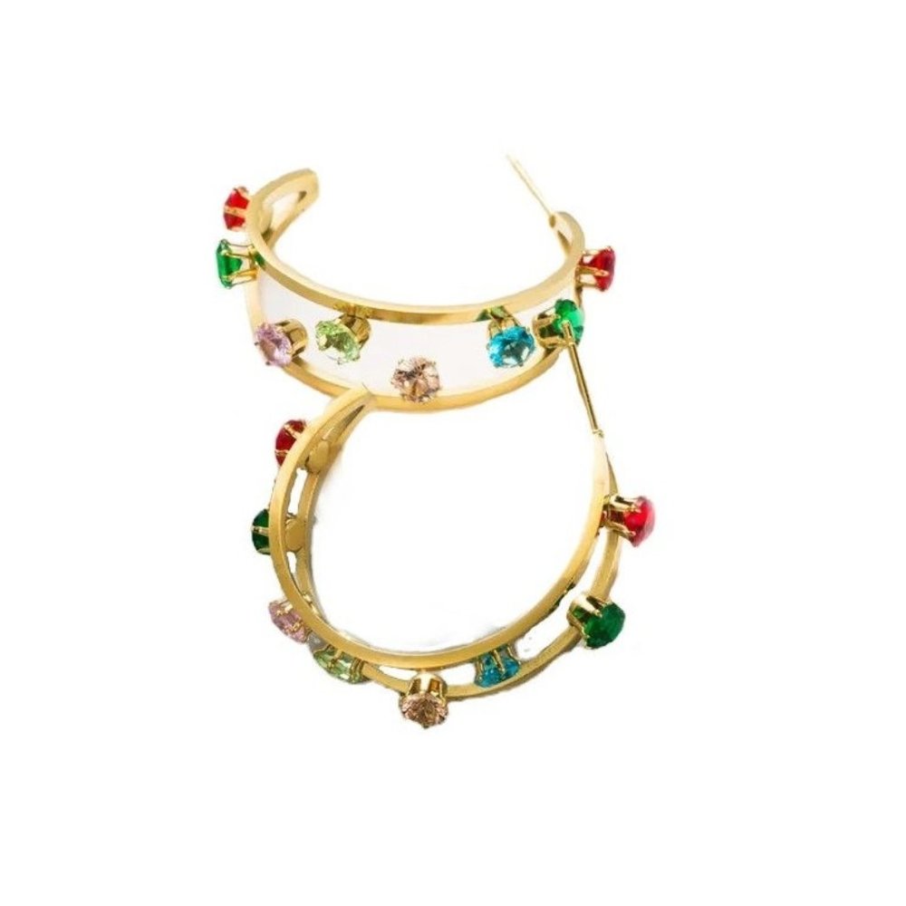 Rainbow Hoopd Stainless Steel Plating Rhinestones Ear Studs